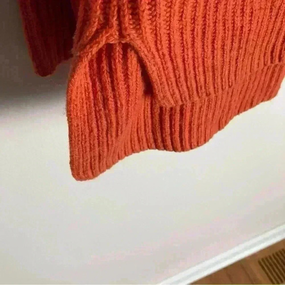 J. Jill Women's Size Small Ribbed Orange Sweater Split Hem Wool Blend - Picture 4 of 5